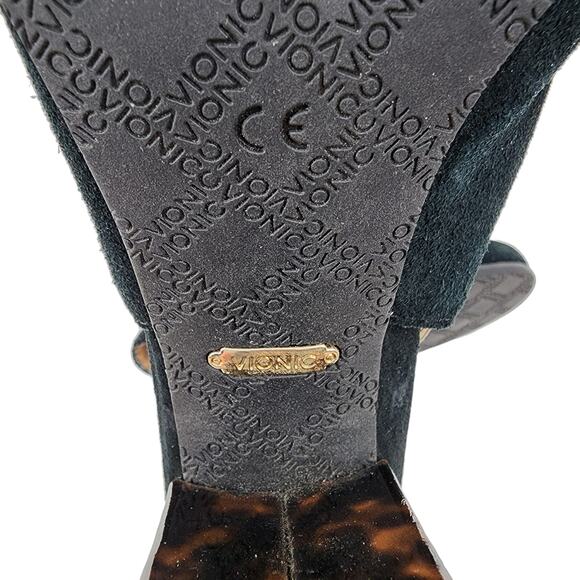 Vionic Black Animal Print Block Heel Lacey Ankle Strap Bootie Shoes Size 7 - Picture 5 of 7